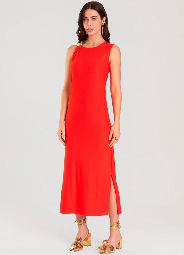 Vestido Super Midi com Aviamento Laranja