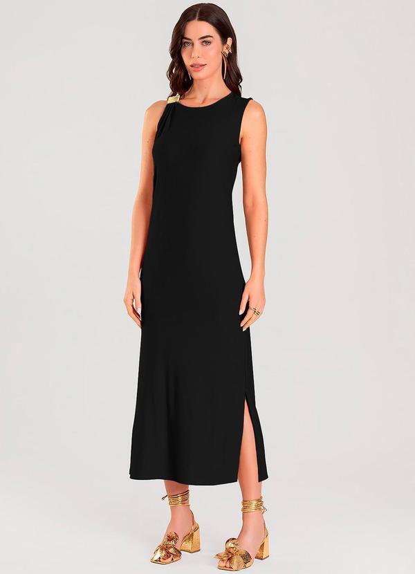 Vestido Super Midi com Aviamento Preto