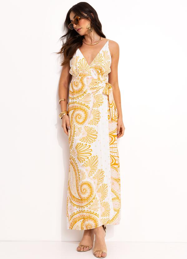 Vista 2 Vestido Transpassado em Viscose Amarelo FARM FARM