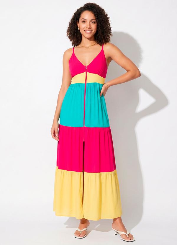 Vestido Tricolor em Viscose Plana