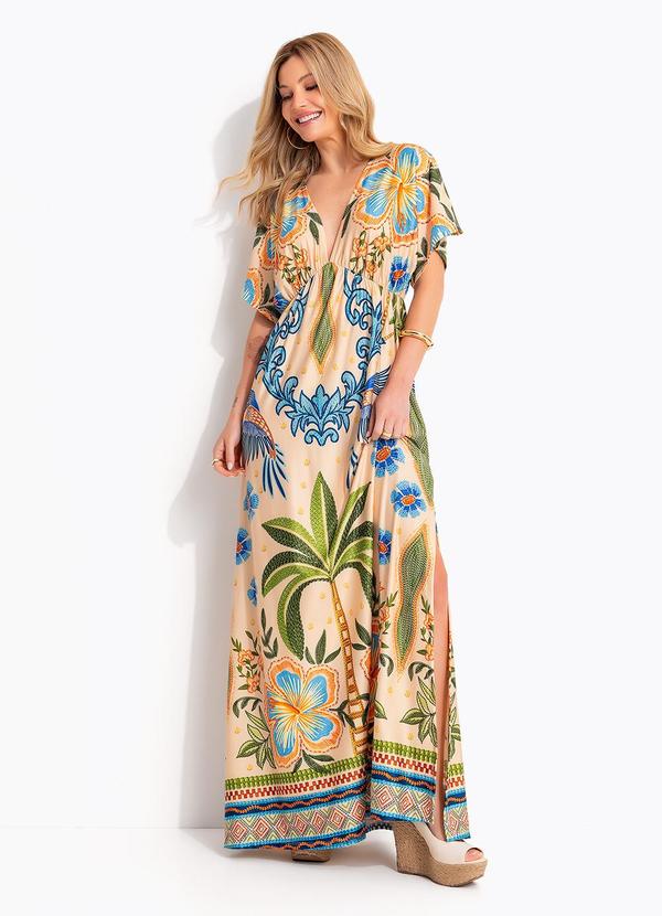 Vestido Tropical Bordado em Malha Fria