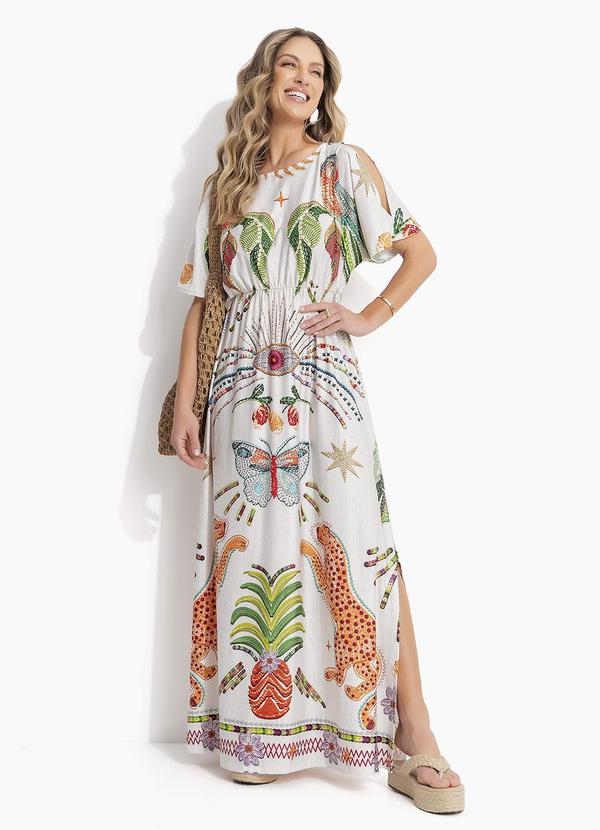 Vestido Tropical Colorido em Malha Fria
