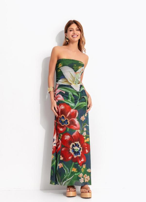 Vestido Tule Floral Belo Verde