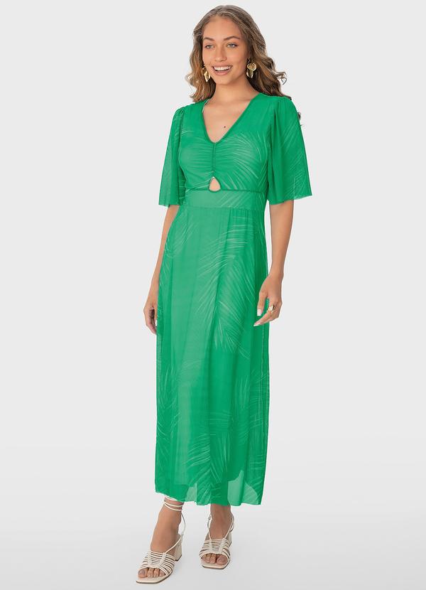 Vestido Verde Amplo Abstrato em Tule