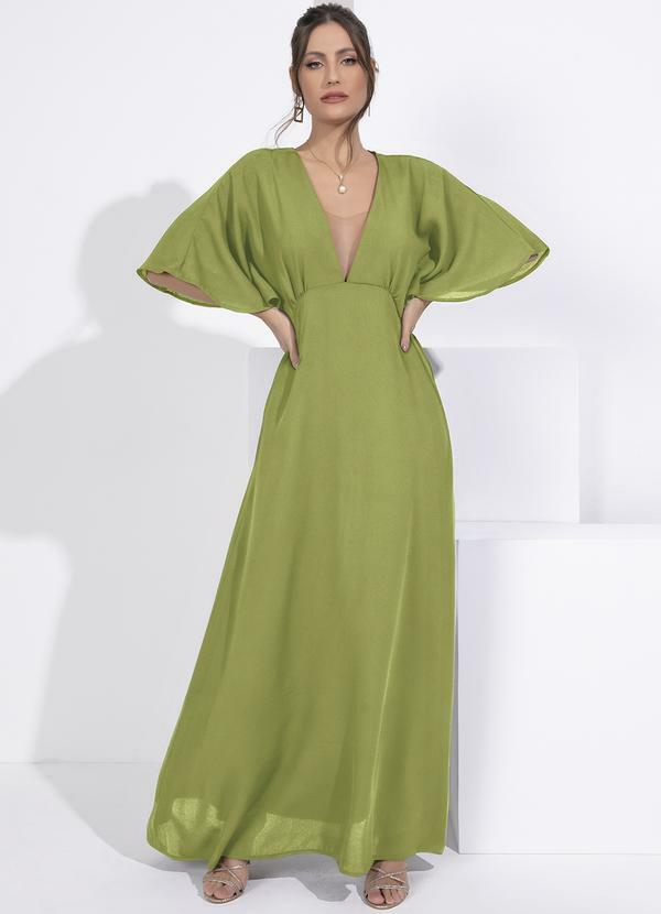 Vestido Verde Claro em Crepe Plano