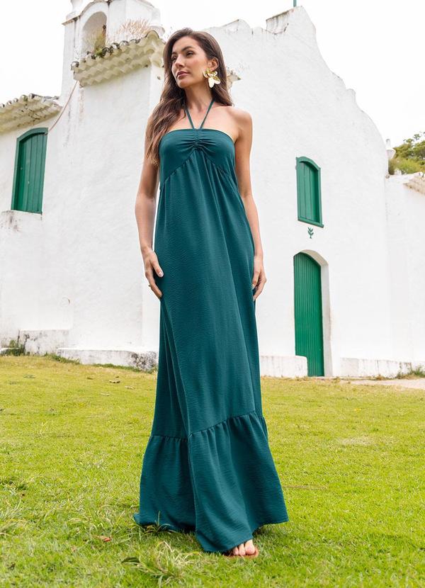 Vista 2 Vestido Verde em Crepe Plano Quintess Quintess