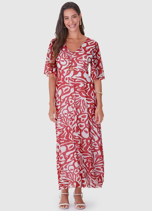 Vestido Vermelho Amplo Abstrato em Tule