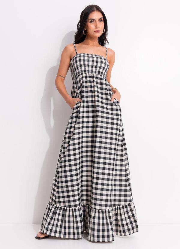 Vista 2 Vestido Vichy Preto em Tecido Plano Quintess Quintess