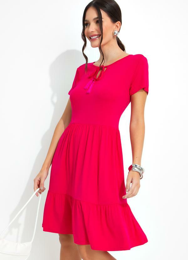 Vestido com Amarração no Decote Pink