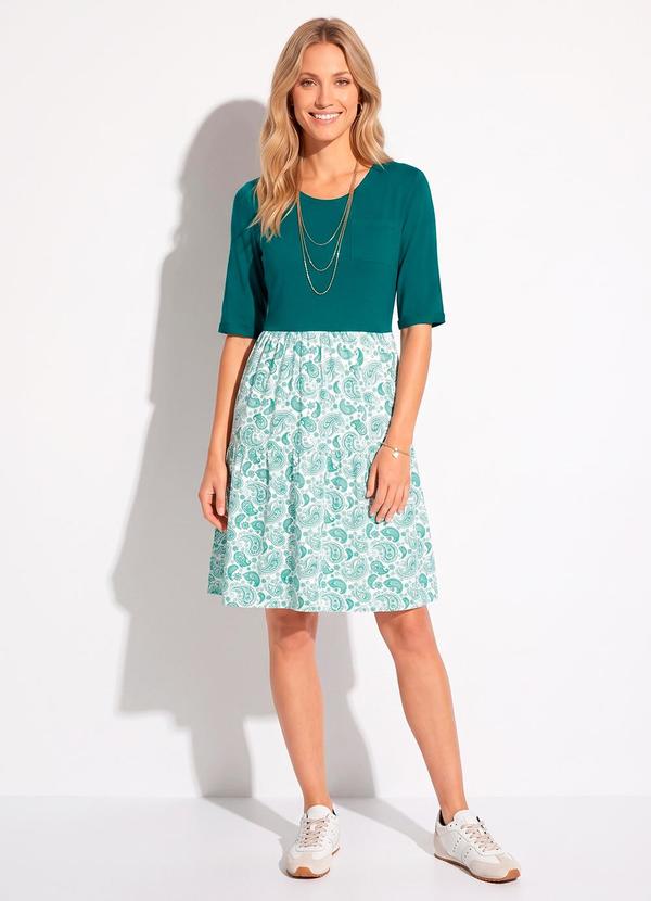 Vestido com Bolsinho Paisley Verde