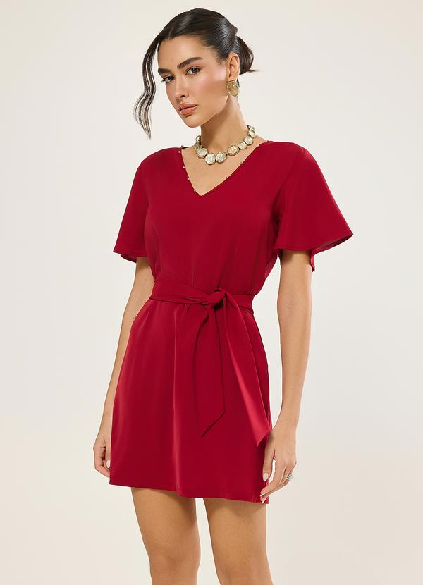 Vestido com Detalhe Decote Vermelho Chilly