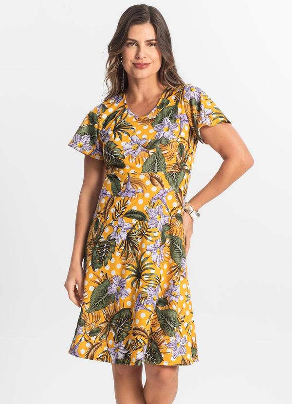 Vista 2 Vestido Feminino Evasê Estampado Amarelo Select Select