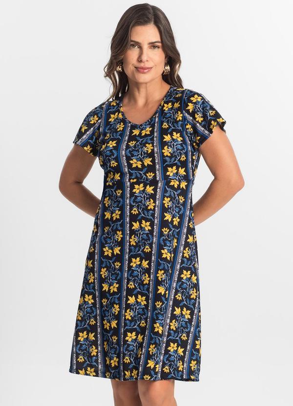 Vista 2 Vestido Feminino Evasê Estampado Azul Select Select