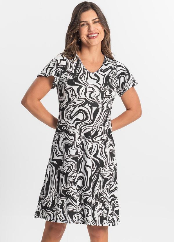 Vista 2 Vestido Feminino Evasê Estampado Preto Select Select