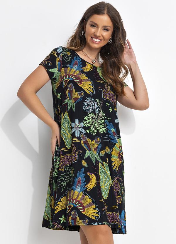Vista 2 Vestido Floresta Preta em Malha de Viscose Quintess Quintess