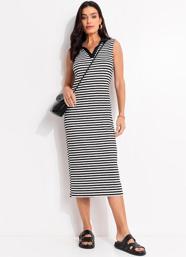 Vestido Listrado Preto e Branco em Meia Malha