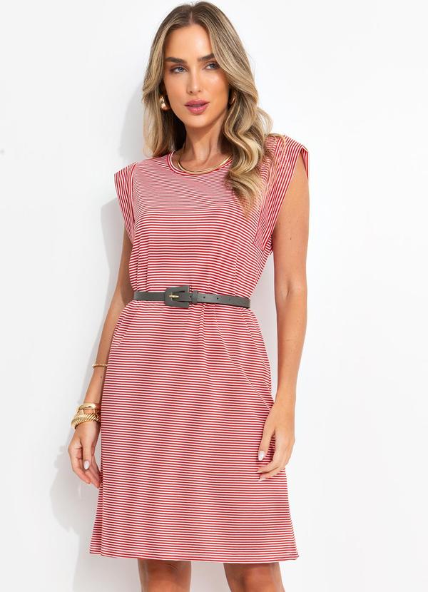 Vestido Listrado Vermelho em Meia Malha Listrada