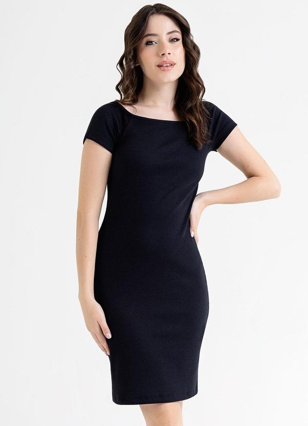 Vestido Ombro a Ombro em Ribana Preto