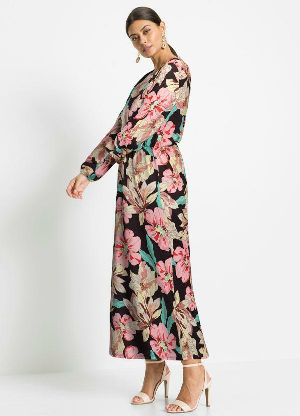 Vestido Alongado com Gota Floral Dark