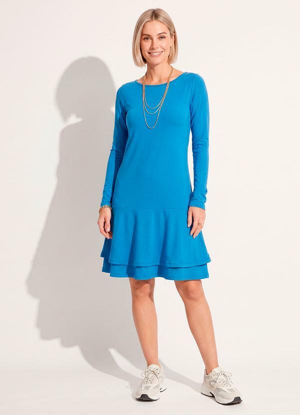 Vestido Azul com Babado na Barra