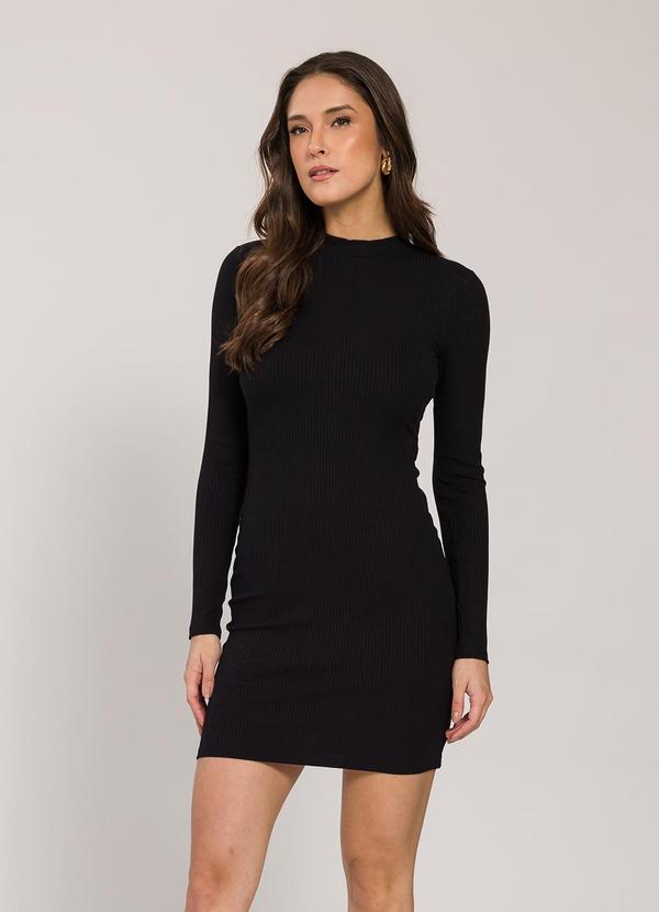 Vestido Curto de Manga Longa Preto
