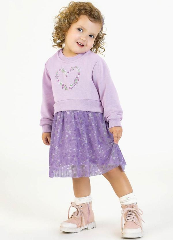 Vista 2 Vestido em Moletinho e Tule Sublimado Roxo Soft Bonni Soft Bonni