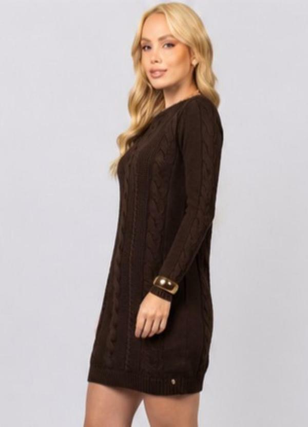 Vestido em Tricô com Tranças Marrom