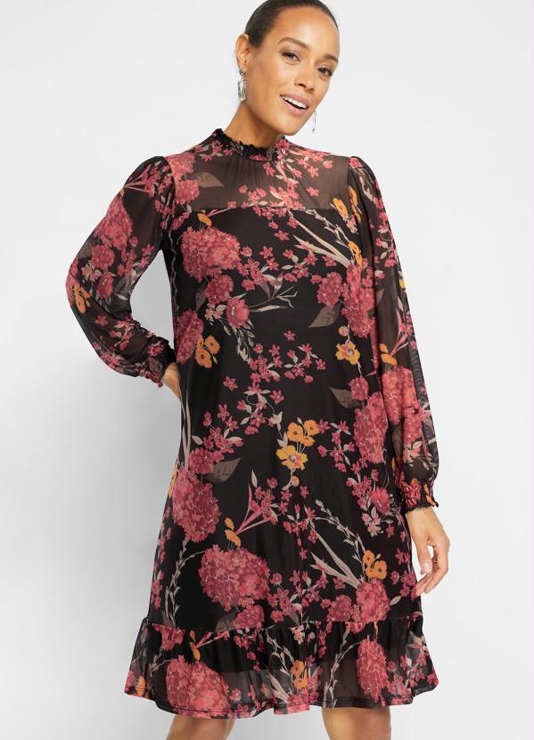 Vestido em Tule Floral Dark