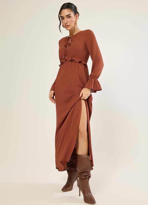 Vestido Longo com Babado Avelã