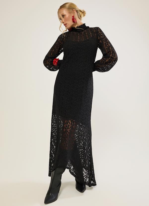 Vestido Longo em Renda Preto