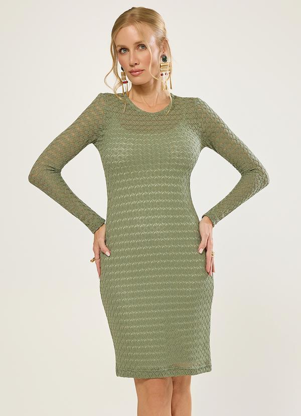 Vestido Manga Longa em Renda com Foil Verde Turtl