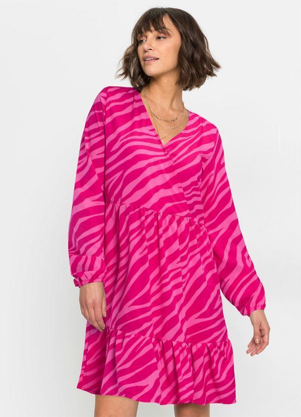 Vestido Manga Longa Zebra Rosa Pink