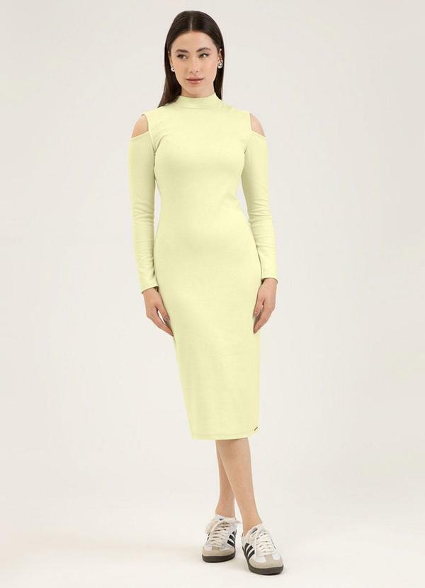 Vestido Midi em Canelado Amarelo Claro