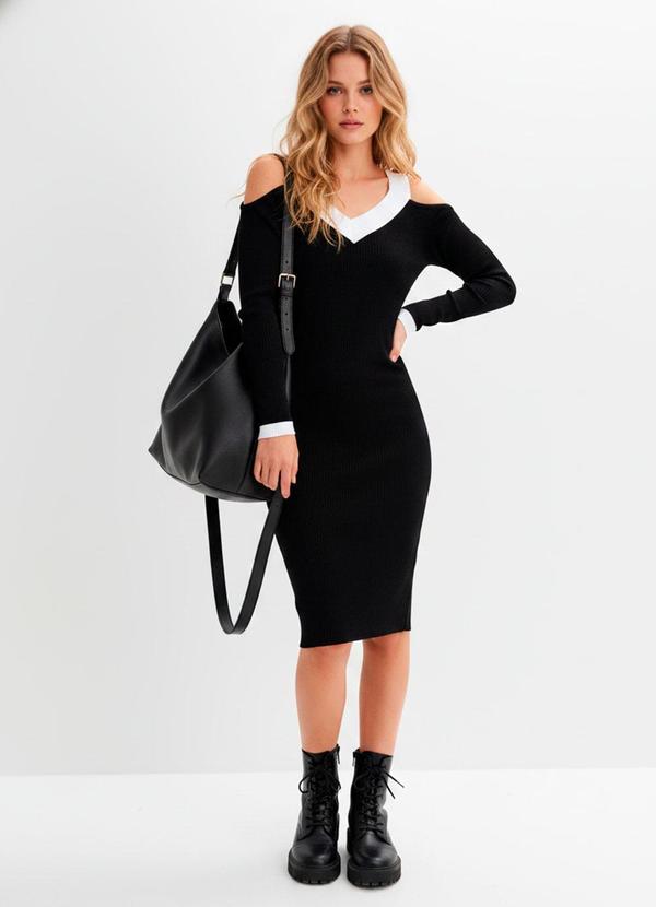 Vestido Preto/Branco em Canelado