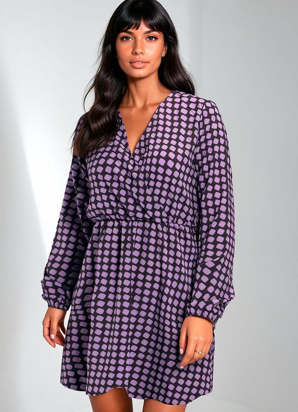 Vestido Transpassado Geométrico Roxo