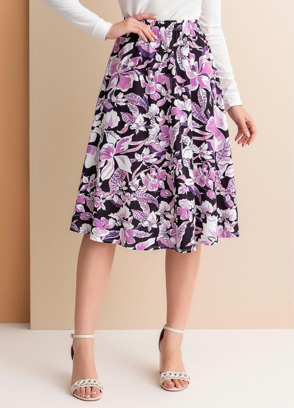 Vista 2 Saia Floral Roxo Evasê Rosalie Rosalie
