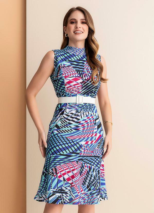 Vista 2 Vestido Abstrato Azul em Malha Rosalie Rosalie
