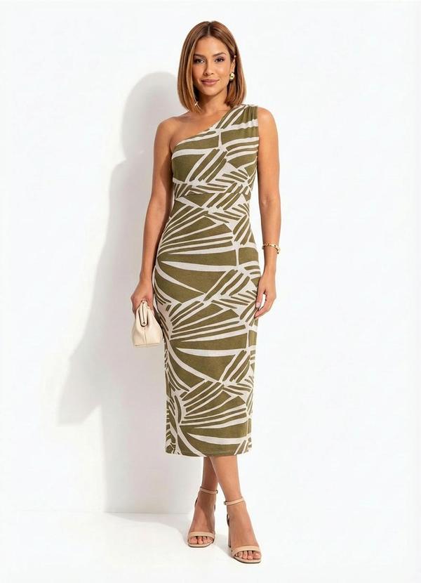 Vestido Abstrato Verde em Malha de Viscose