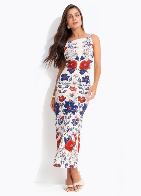 Vestido Alça Floral Lina Bege
