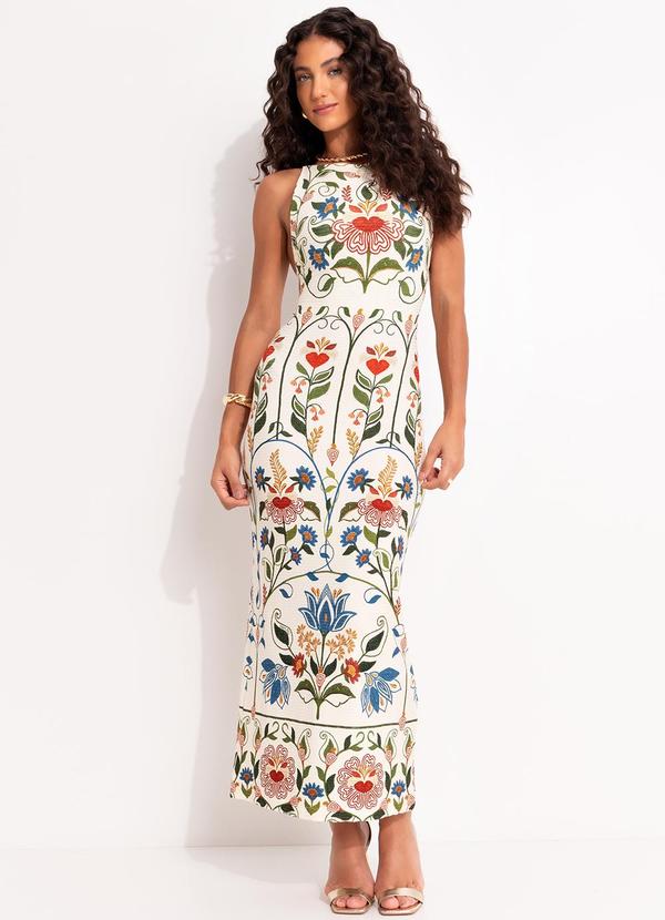Vestido Alça Jardim Beleza Bege