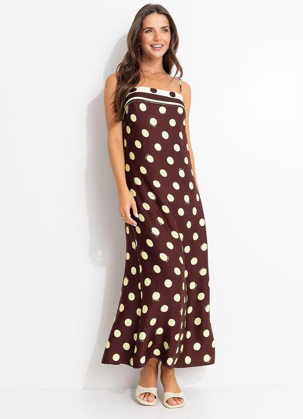 Vestido Alcinhas Poá Lenço Marrom