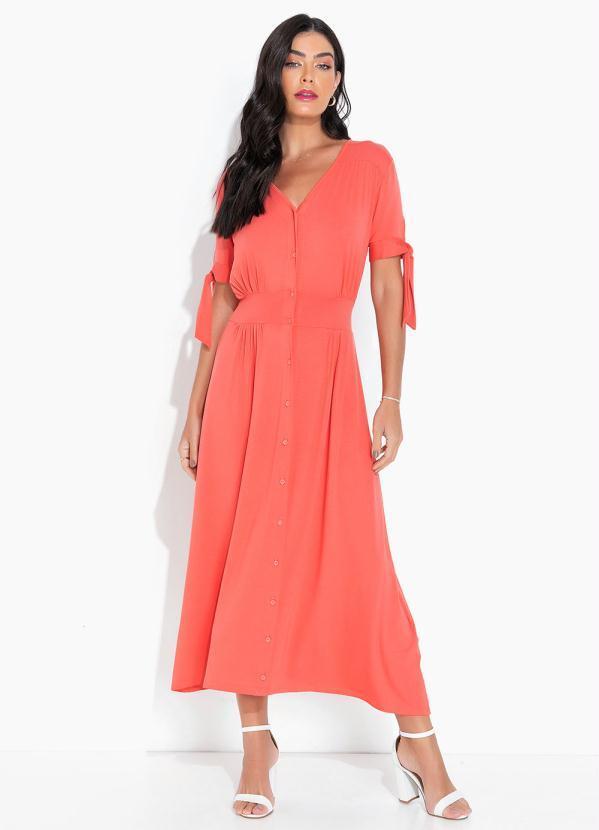 Vestido Alongado com Botões Coral