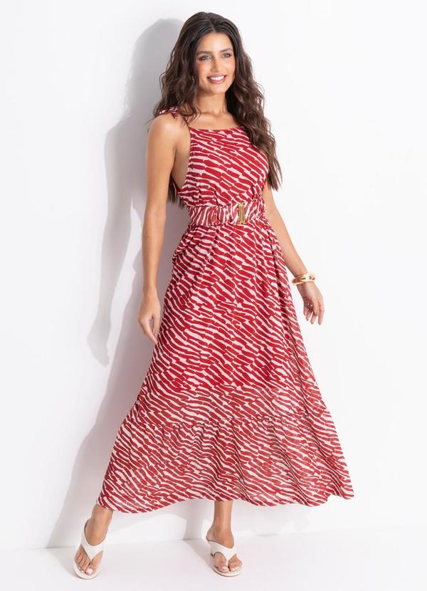 Vestido Animal Print em Malha Plissada