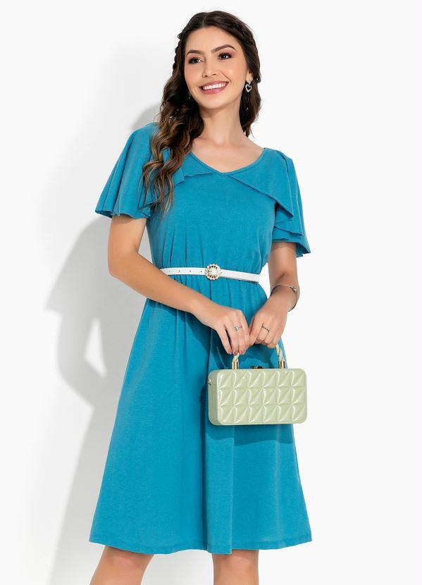 Vestido Azul com Manga Capa