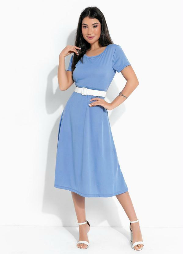 Vestido Azul Decote Redondo