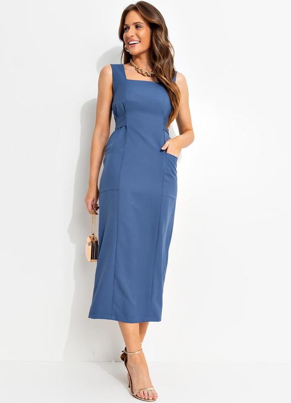 Vestido Azul em Crepe Plano