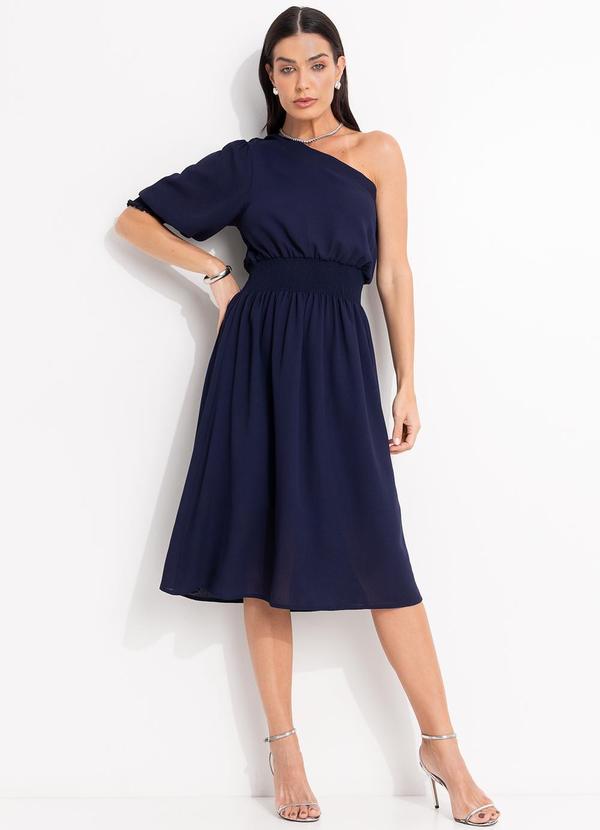 Vista 2 Vestido Azul Escuro em Crepe Plano Quintess Quintess