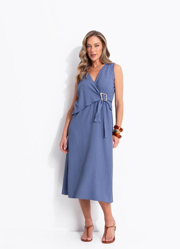 Vestido Azul Índigo em Crepe Texturizado