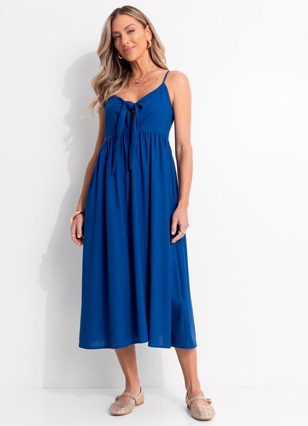 Vista 2 Vestido Azul Royal em Linho Quintess Quintess