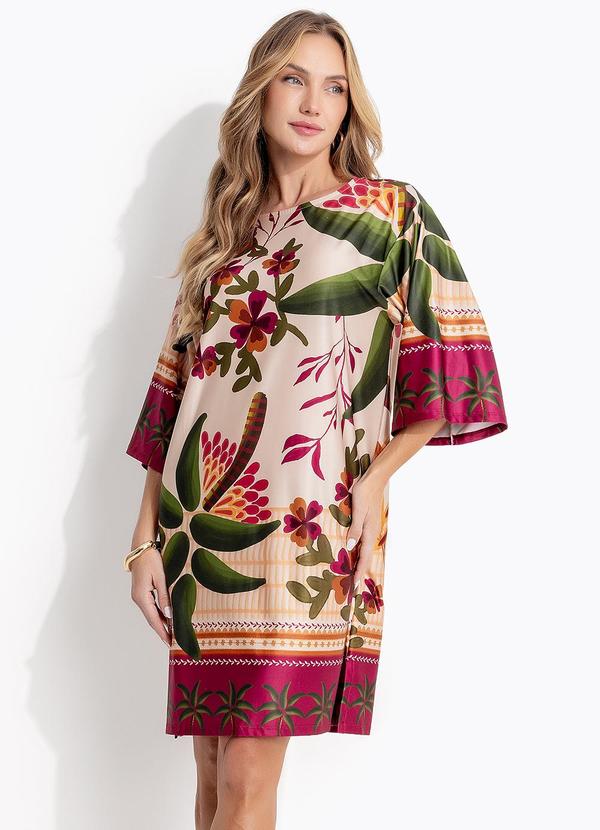 Vista 2 Vestido Barrado Tropical em Malha Fria Quintess Quintess
